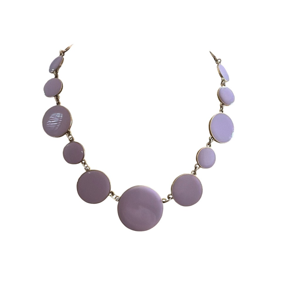 Lavender Enamel Graduated Disc‎ Bib Necklace Silver Tone Adjustable Mod Retro